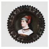 1 of 2 Early 19th C German Portrait Plaques in Decorative Metal Frames
