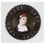 2 of 2 Early 19th C German Portrait Plaques in Decorative Metal Frames