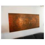 Engraved Sheet of Copper over Wood Wall Hanging