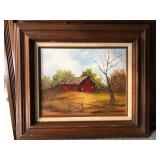 https://www.ebay.com/itm/124123626543 LAN773 Red Farmhouse Oil on Board Framed Local Pickup $35