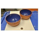 BOX070aa SET OF TWO HAND MADE CLAY BOWLS WITH BLUE GLAZE ON THE INSIDE   5 7/8 X 3 INCHES $5 Pay onl