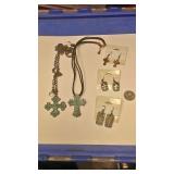 BOX074AG COSTUME JEWELRY CHRISTIAN  COPPER CROSS NECKLACE & EARRING LOT $20	https://www.ebay.com/itm
