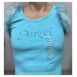 https://www.ebay.com/itm/114171881806	KB0071: Bedazzled Blue "Angel" Tank Top with Feather trim and 