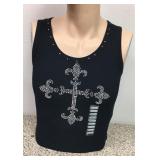 https://www.ebay.com/itm/124142007273	KB0074: Bedazzled Black Tank Top with Fleur De Lis Cross Mediu
