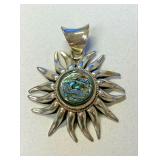 https://www.ebay.com/itm/125060430076	NC588 LARGE ABOLONE SUN CHARM BY LETY G IN STERLING SILVER		 B