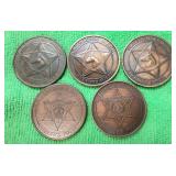 https://www.ebay.com/itm/115286473309	PLAQUEMINES PARISH SHERIFFS POSSE LOT OF 5 BRONZE DOUBLOONS LA