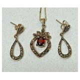 https://www.ebay.com/itm/115387231656	LB1061 STERLING SILVER NECKLACE AND EARRING SET WITH GARNET ST