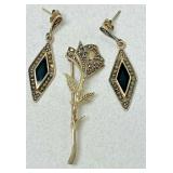 https://www.ebay.com/itm/115387214623	LB1063 STERLING SILVER DIAMING SHAPE ONYX STONE EARRINGS AND R