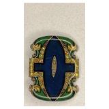 https://www.ebay.com/itm/115415671847	NC622 LAQUERED JEWELED PIN GREEN GOLD AND BLACK BY CATHERINE P