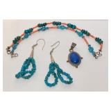 https://www.ebay.com/itm/115947211595 CV1094 LOT OF BLUE STONE JEWELRY, 5 PC INCL CHARM, EARRINGS AN