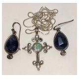 https://www.ebay.com/itm/115946729627 CV1104 STERLING SILVER JEWELRY LOT, CROSS WITH STONE EARRINGS