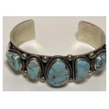 https://www.ebay.com/itm/115946722550 CV1109 STERLING SILVER CUFF BRACELET WITH LIGHT TURQUIOSE INLA