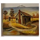 Acrylic Rustic Cabin with Outhouse Signed by Hess AAA1003 $20