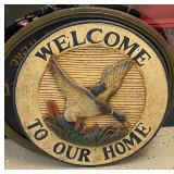 LG5202 Welcome to our Home Mallard Duck Circular Round Wooden Bar Sign