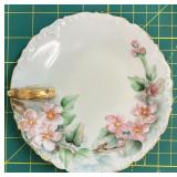 RARE Antique Limoges Gilt Rim Hand Painted Primrose Plate w Handle AAA2164JM