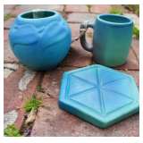 Van Briggle Ming Blue Mug, very rare Trivet and vase