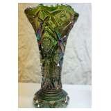 EAPG Green Carnival Glass Vase