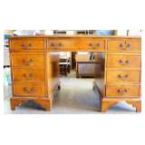 English Burled Wood Leather Top Desk