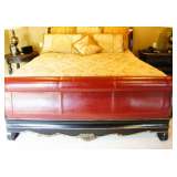 Comitia Molina red leather king bed. Custom bedding