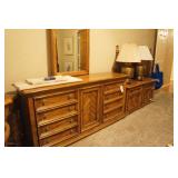 Drexel Dresser, Side Tables & Brass Lamps