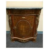 Vintage Burl Wood Marble Top Cabinet