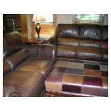 Leather Sofa & Loveseat w/multi colored ottoman