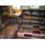 Leather Sofa & Loveseat w/multi colored ottoman