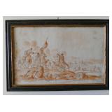 18th C. Francesco Antonio Simonini, ink /wash, battle scene, 10"x16"