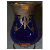 Blue Italian footed vase with gold trim