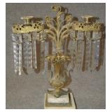 brass and marble candle holder with prisms