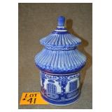 blue and white cookie jar