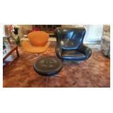 Danish Leather Mide Century Modern Swivel Chair and Ottomon