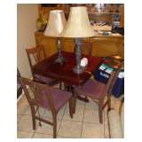 TABLE, CHAIRS, LAMP