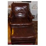 LEATHER CHAIR AND FOOT STOOL