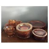 amber carnival glass dishes