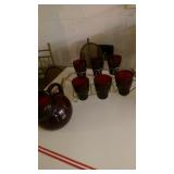 ruby glass pitcher and tumblers