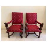 Circa 1820 Pair Of Italian Armchairs With Arms Terminating In Carved Nude Male Figures.