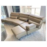 Natuzzi Taupe Leather Modular Sofa With Back Pillows. 