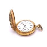 Rare Antique Movado Surete Chronometre Pocket Watch In 18k Gold Hunter Case With Diamond Encrusted Lid