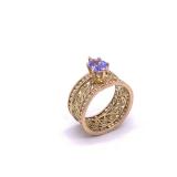 14k Gold Filigree Ring With Prong Set Tanzanite. Size 5, 5g.