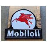 Metal Mobil Oil Sign, Two Sided.