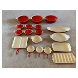 Griswold 18 Piece Red Enamel Cast Iron Cookware Lot.