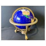 Large Semi Precious Gemstone Desk Globe On Brass Stand.