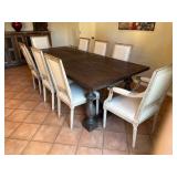 Attractive Nine Piece Trestle Dining Table With Six Side Chairs And Two Captain