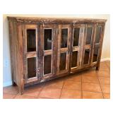 Rustic Farmhouse Wooden Cabinet With Glass Doors.