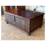 Distressed Trunk With Metal Straps And Hardware. Ideal For Using As A Coffee Table.