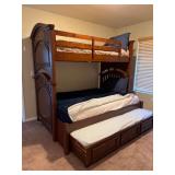 Wooden Trundle Bunk Bed Set With Ladder And Bedding Included.