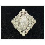 Stunning Art Deco Platinum Filigree Ring With Large Center Diamond Surrounded By A Spread Of 26 Smaller Diamonds. 