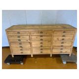 Attractive Twelve Drawer Dresser With Distressed Finish.