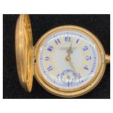 Antique E. Fairchild 14k Gold Pocket Watch With Blue And Gold Dial. Movement No. 373630. Total Weight: 59g.